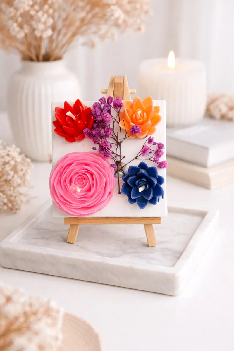 Canvas Üzərində Şam Kompozisiyası – Sənətin və İşığın Uyumu 🎨🕯️ el işi şəkli 2