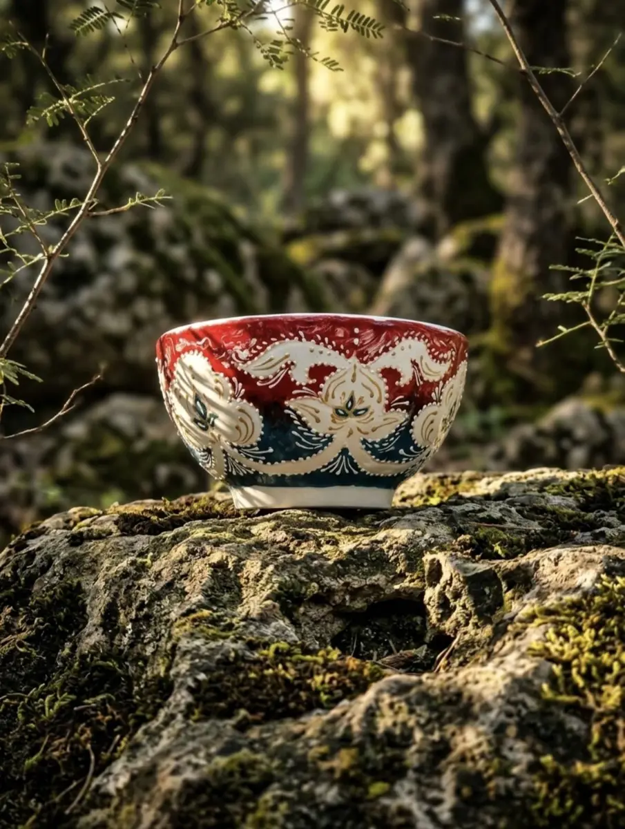 Kramika |  Qab , kasa (dəst)  vitraj əl işi💙❤️ el işi şəkli 3