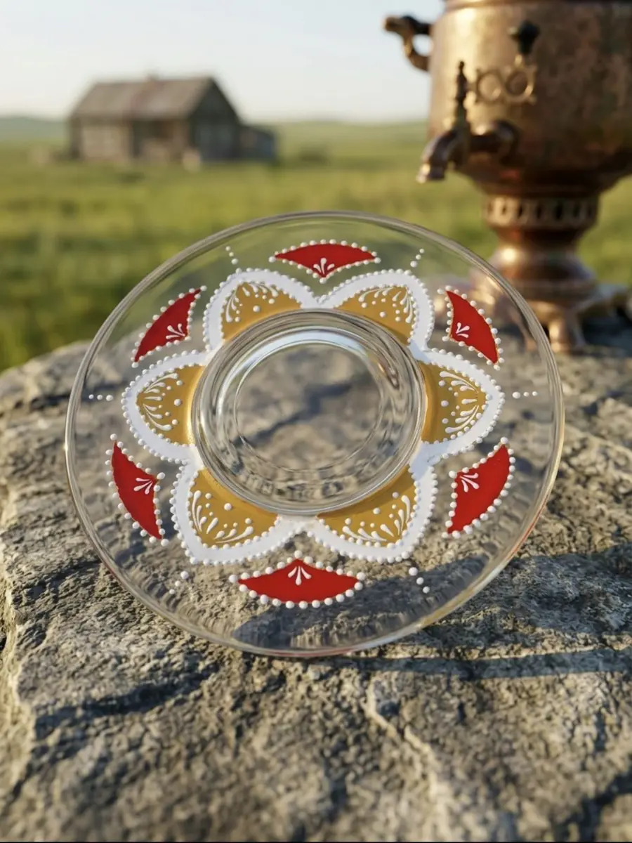 Stəkan, nəlbəki, limon qabı (dəst) vitraj əl işi.❤️ el işi şəkli 3