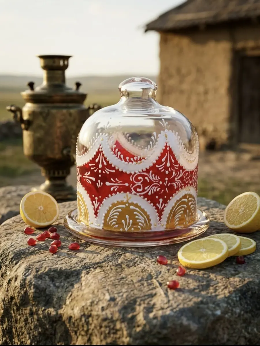 Stəkan, nəlbəki, limon qabı (dəst) vitraj əl işi.❤️ el işi şəkli 2