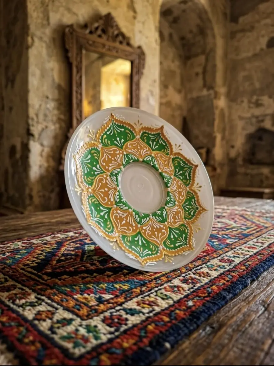Kremika |  Fincan, nəlbəki, kasa (dəst) vitraj əl işi💚💛 el işi şəkli 2