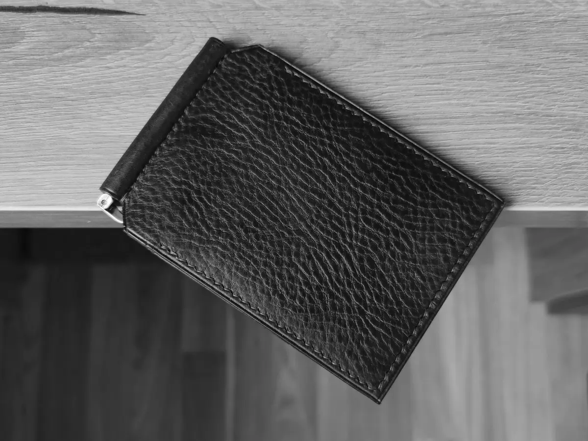 Pul klipsli minimalist dəri cüzdan el işi şəkli 2