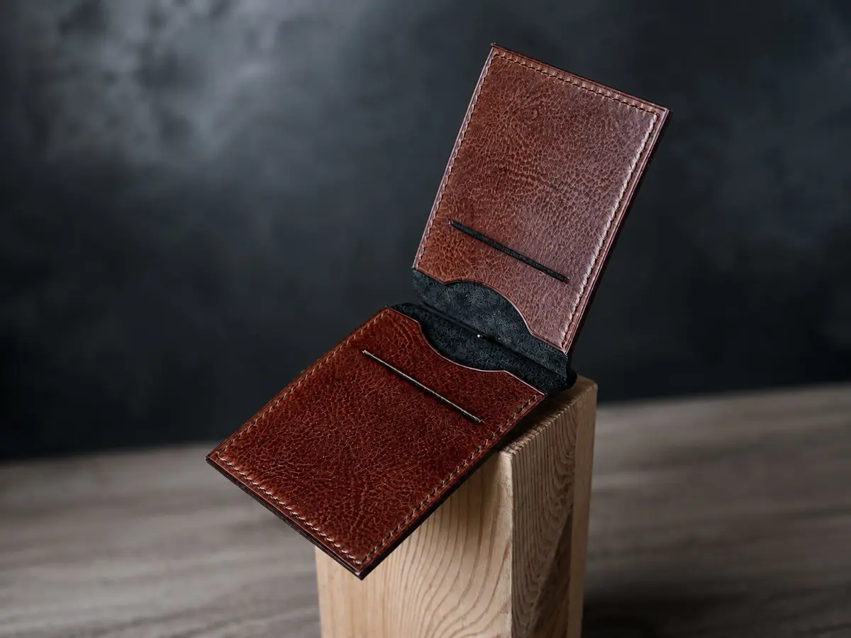 Pul klipsli minimalist dəri cüzdan el işi şəkli 3