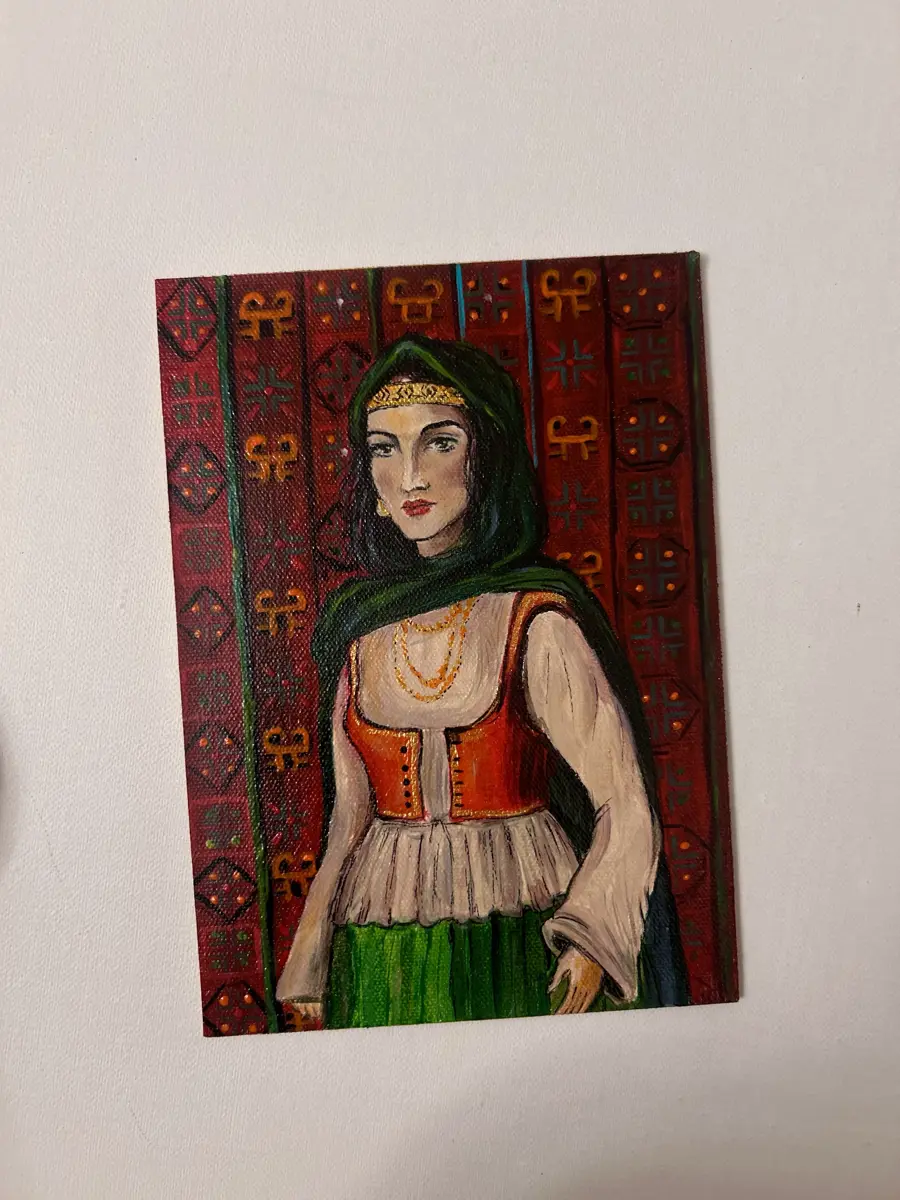 “Xanım” akril boya mini rəsm əsəri el işi şəkli 2